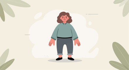 Obraz premium Flat illustration of a person in casual clothing against a soft, patterned background