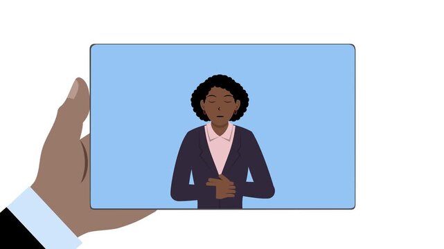 Tablet With Black Female Teacher Animation Video 4K suitable for your project needs