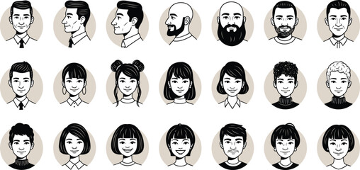 Diverse cartoon character line art collection Vector