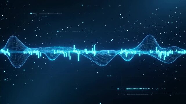 Glowing Digital Sound Wave Audio Signal Visualization on Futuristic Background