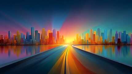 Obraz premium Futuristic abstract road leading toward a bright focal point, modern business background representing goals, success, and vision
