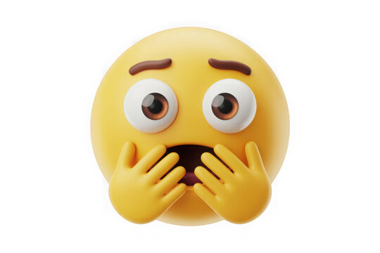 Shocked emoji face with hands covering mouth expressing surprise and fear