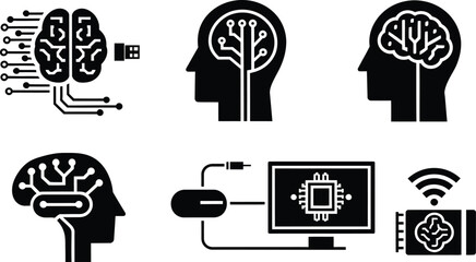 Artificial Intelligence and Brain Computer Interface Vector illustration