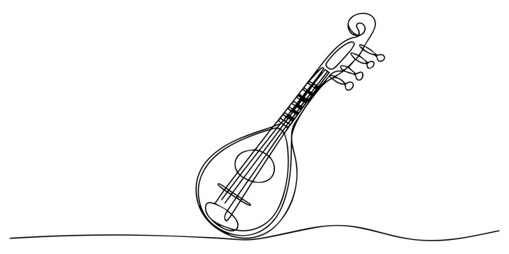 domra continuous one line drawing, A single line drawing of a domra. Continuous line domra icon. One line icon. Vector illustration, Domara in a single line drawing. Continuous line domra icon. Modern