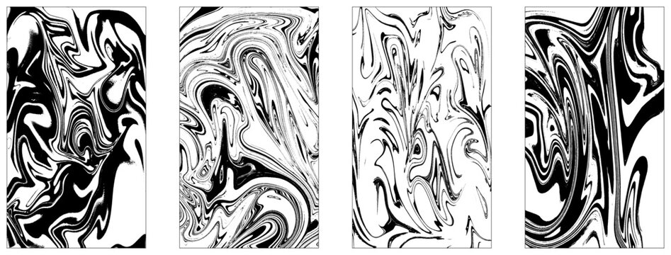 Set of white and black marble texture vector background. traditional Turkish ebru illustration. Stone or rock bundle, collection.