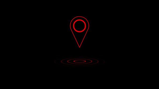 Location icon isolated on black background with radio weave. World or Earth sign. 4K Video motion graphic animation