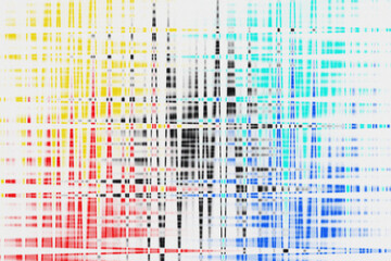 Vibrant digital glitch art with colorful pixelated patterns