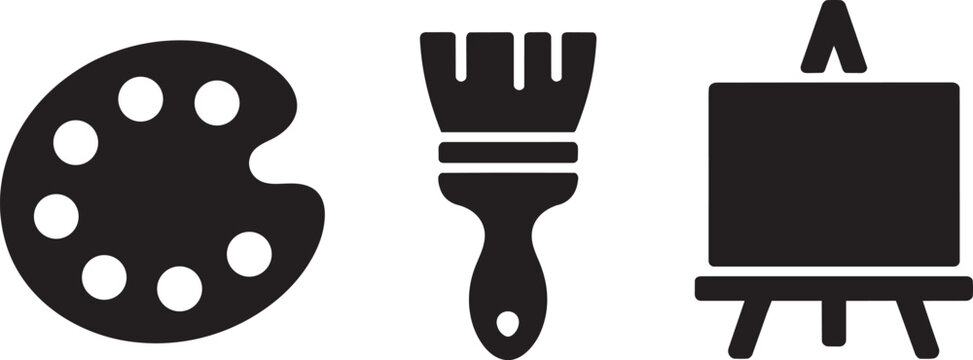 Painting supplies icons for art creation and artist expression