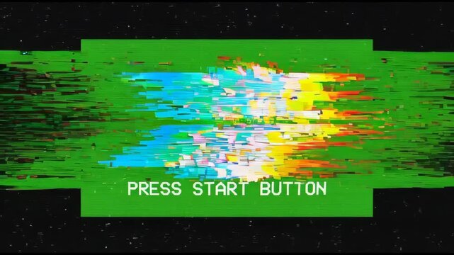 Game Over Retro Animation Pixel Art VHS Glitch Screen Press Start Button 8-bit Video Game