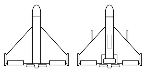 Kamikaze Drone Shahed Silhouette icon. Vector icon line art on White background. © bimoajinugh