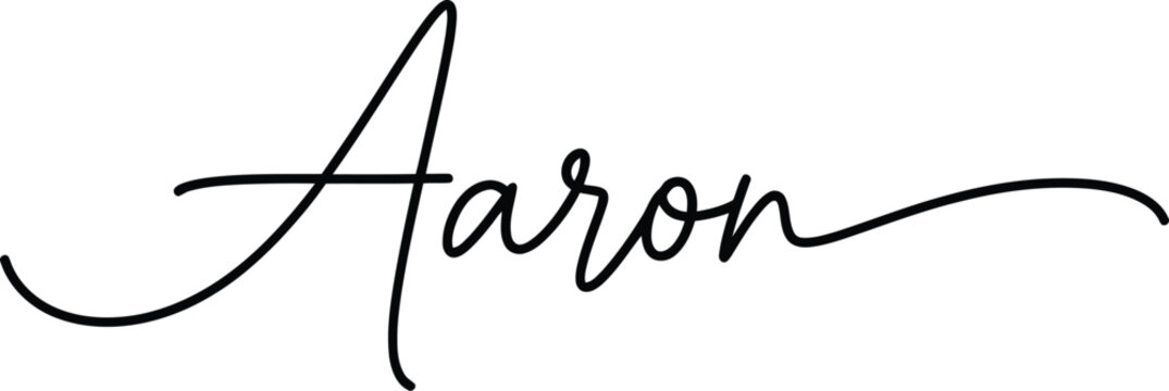 A elegant signature of the name Aaron in black cursive font on a white background
