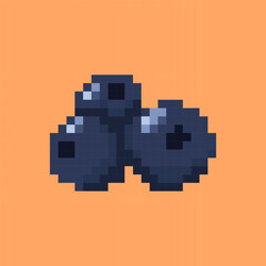 A pixelated illustration of blueberries in a 8 bit style. Heavy blue pixelated berries with tiny highlights vector illustration. Healthy organic fruit symbolizes vitamins, antioxidants, summer harvest