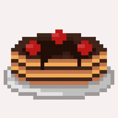 Pixel art icon of a pancake in retro 8-bit style. Crispy buttery pastry illustration. Perfect for apps, games, menus and digital design projects. Vector