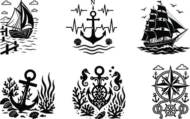Obraz premium Premium sailing silhouette bundle set with artistic sailboats perfect for nautical decor scrapbooking stickers and artwork
