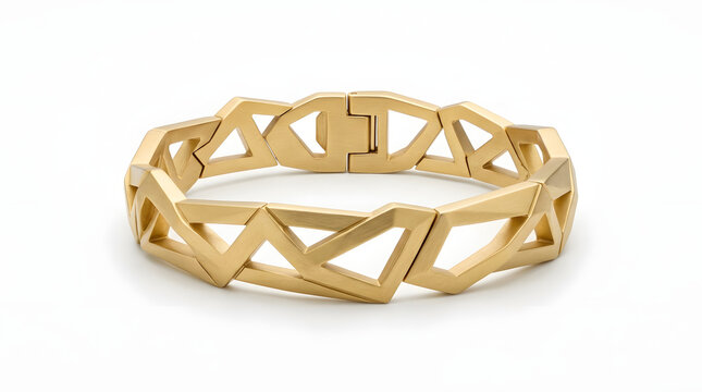 Gold Geometric Bangle Bracelet with Interlocking Triangles and Polished Finish