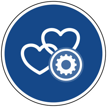 Vektor Icon Beziehung Einstellung Liebe Herzen Paar Zahnrad Symbol Blaues Schild Emotion Konfiguration Partnerschaft Grafik Gef&uuml;hle Romantik Service Psychologie