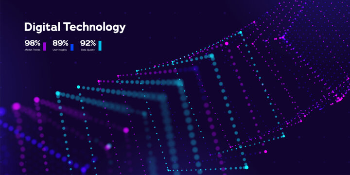 Abstract Digital Data Structure With Neon Particle Cube And Connected Points Showing AI Network, Big Data Processing And Modern Technology Innovation. Digital Technologies Concept. Vector Illustration