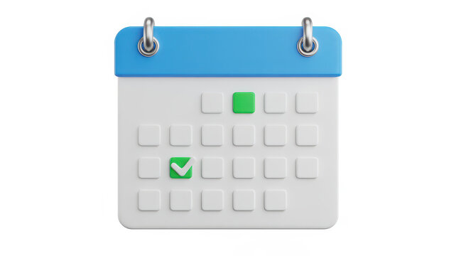 3D calendar with blue header and two green marks
