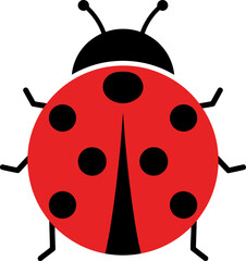 A simple, stylized illustration of a red ladybug with black spots, a black head, antennae, and legs on a white background. © Nurjayanto