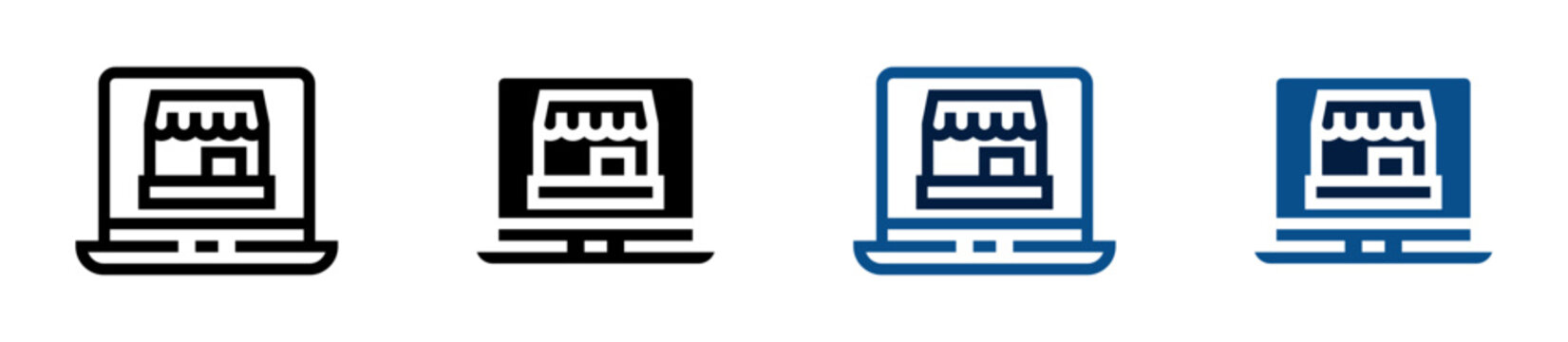 Conjunto de iconos de tienda online. Comercio electr&oacute;nico, venta digital, negocio en internet, plataforma de compras, mercado virtual. Ilustraci&oacute;n vectorial