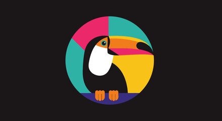 Naklejka premium Abstract Colorful Geometric Toucan Bird Head in Profile on a Dark Background, modern art.