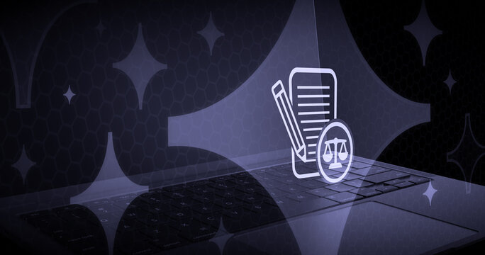 AI Legislative Writing and Legal Drafting Automation Artificial Intelligence in Lawmaking and Digital Regulation Processes with Justice Scales and Pen Icon