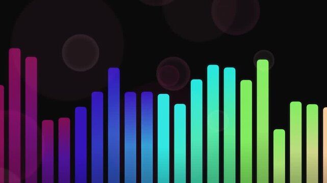 Colorful Audio Visualizer Bars Dancing on Black Background with Bokeh