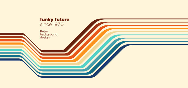 Striped retro background design in a futuristic style with colorful lines. Vector illustration.
