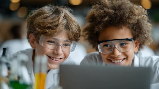 Science Buddies: Two young scientists, illuminated by the glow of a computer screen, engaged in an experiment.