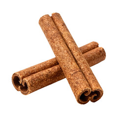 Aromatic cinnamon sticks display the brown color and texture on a white background