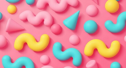 Vibrant 3D Abstract Shapes and Forms on a Pink Background.