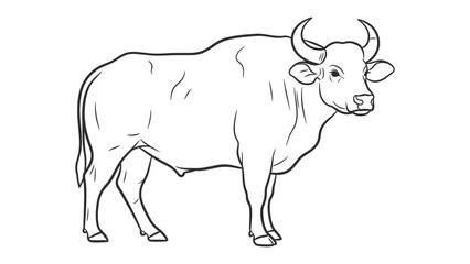 Fototapeta premium Powerful Animal Outline: A striking black-and-white outline of a strong bull, embodying the essence of strength, power, and the untamed spirit of the wilderness. 