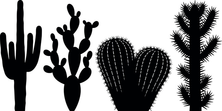 Set of four black cactus silhouettes