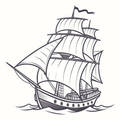 Black and white detailed sailing ship with three masts © murad