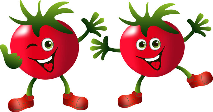 Happy Cartoon Tomatoes Winking and Waving