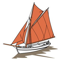 Double mast traditional sailboat with orange sails 1 © murad