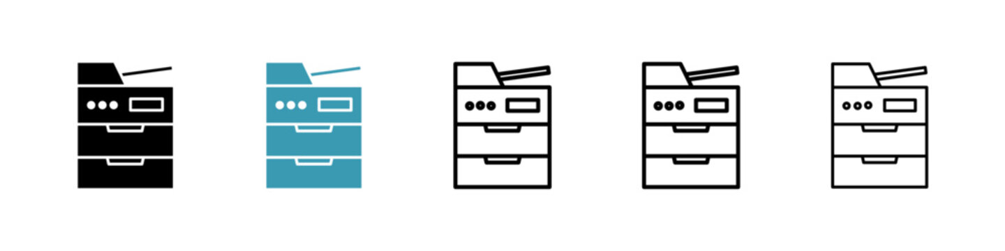 Copy machine icons collection in black and blue colors