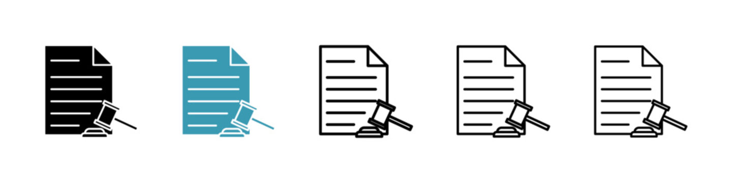 Court decision icons collection in black and blue colors