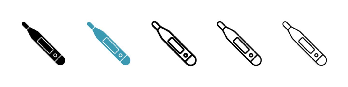 Digital thermometer icons collection in black and blue colors