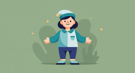 Cartoon child wearing pajamas and a nightcap, arms spread wide