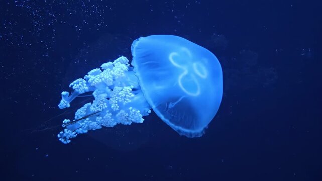 Beautiful Blue Jellyfish Swimming Gracefully in the Deep Ocean.