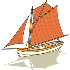 Traditional double mast sailboat with orange sails © Mia1000