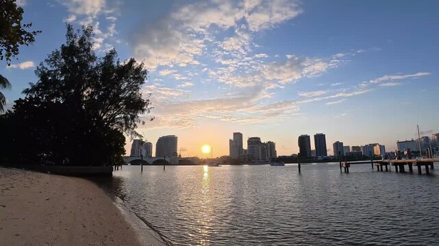 Cinematic 4K Sunset Over West Palm Beach Skyline and Lake Worth Lagoon
