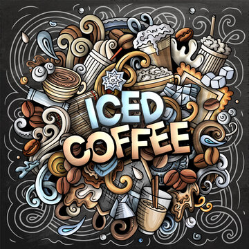 Iced Coffee doodle cartoon funny illustration