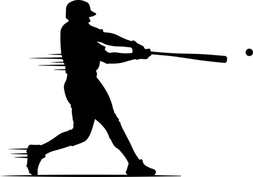 Vector silhouette of baseball player hitting ball