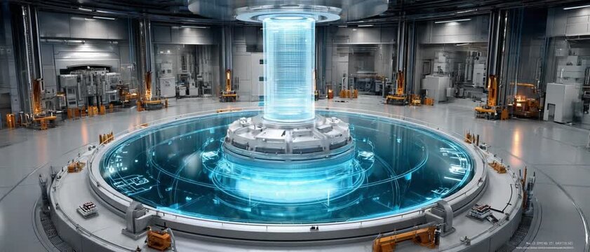 Futuristic Energy Core: Inside a state-of-the-art laboratory, a mesmerizing blue energy core pulses with power, embodying innovation and technological advancement in a controlled environment.