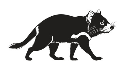 Obraz premium Tasmanian Devil Profile: A striking black and white illustration of a Tasmanian Devil, a native marsupial, captured in a clean, isolated profile, ready to pounce.