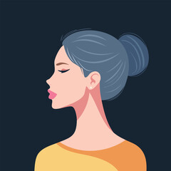Womans profile portrait with blue hair in a minimalist design © Arka