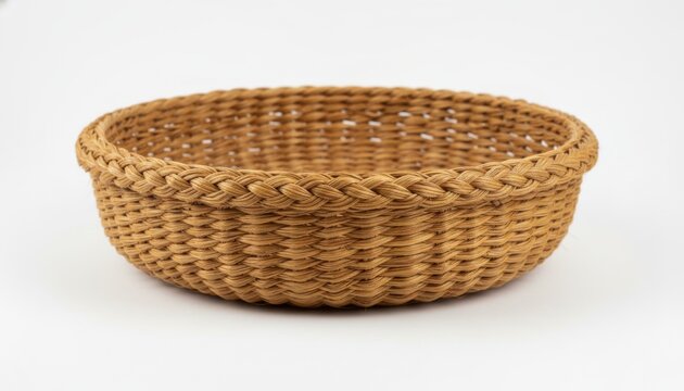 Round Woven Abaca Fiber Basket with Braided Edge, Natural Texture