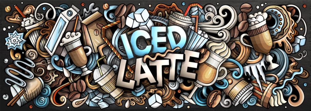 Iced Latte doodle cartoon funny illustration